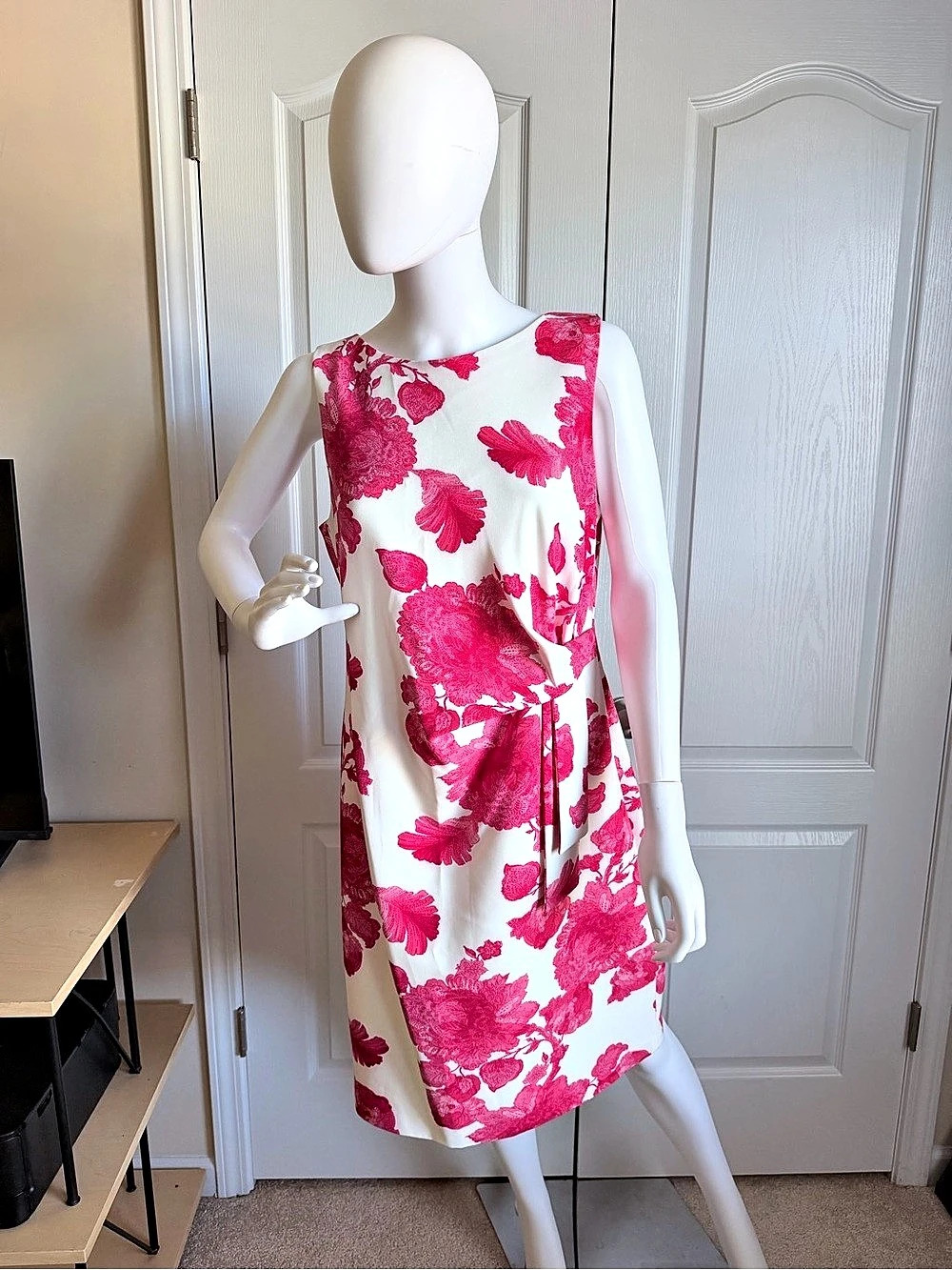 Tommy Hilfiger Pink & White Floral Side Tie-Waist Sheath Mini Dress Size 12